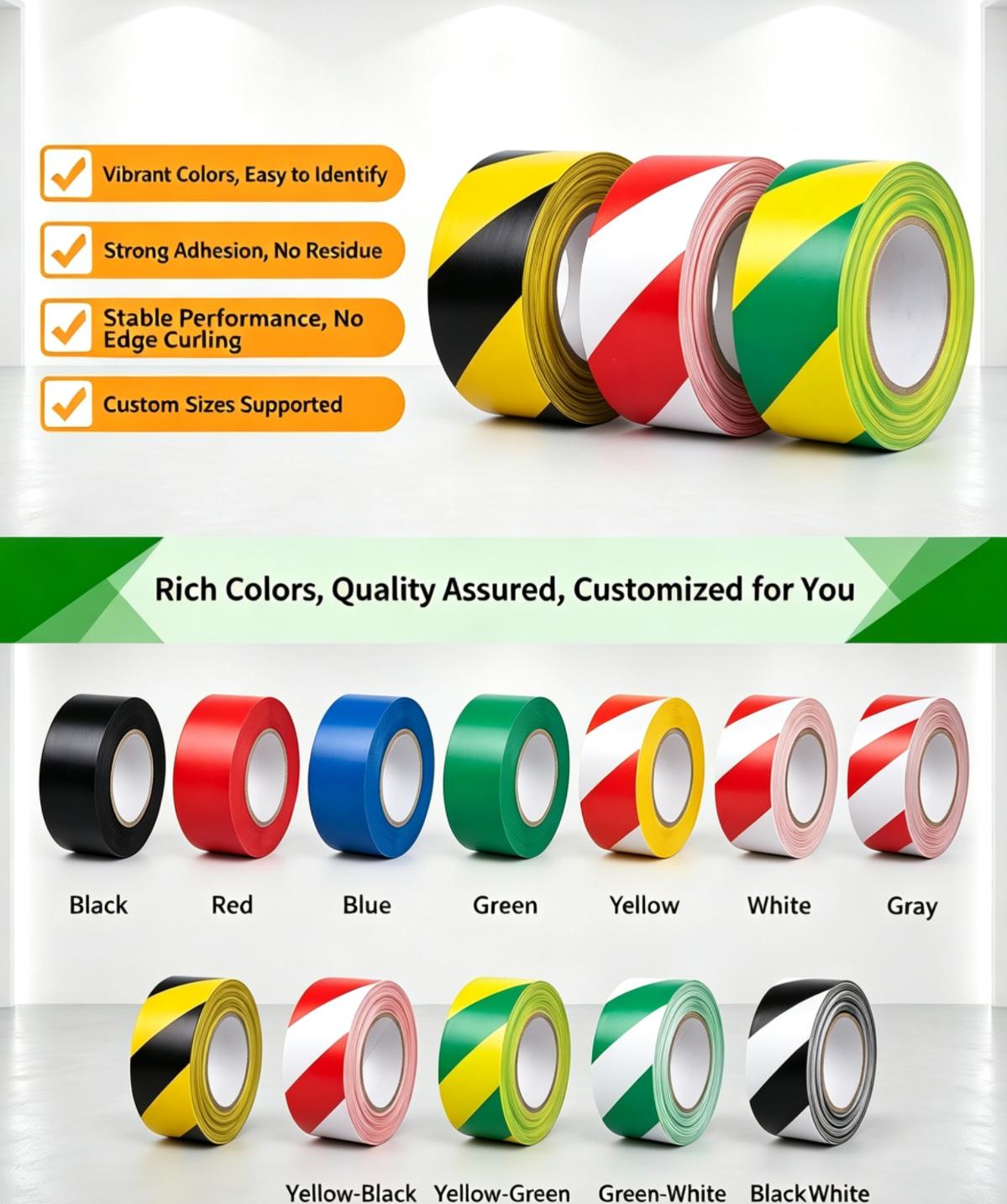 Waterproof Hazard Warning PVC Floor Marking Safety Tape