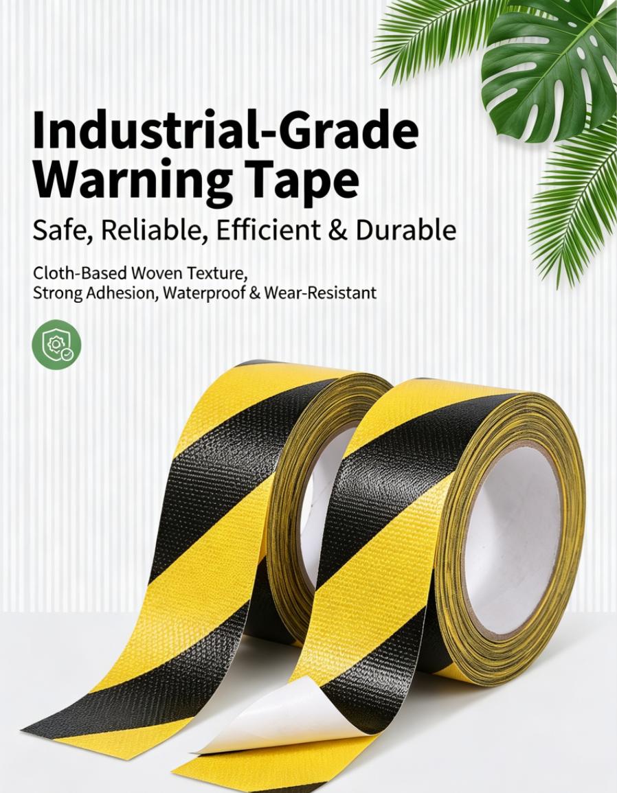  Black Yellow Diagonal Stripe Cloth Duct Warning Tape For Floor Safety Marking