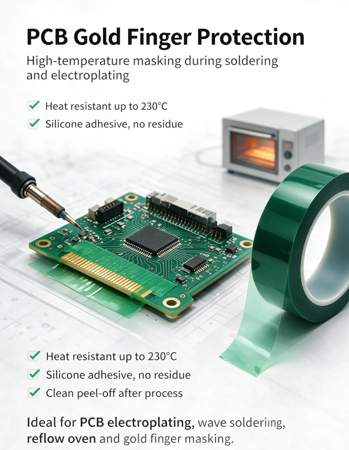 Industrial Heat Resistance Insulating Green PET Silicone High‑Temperature Masking Tape Industrial Heat Resistance Insulating Green PET Silicone High‑Temperature Masking Tape