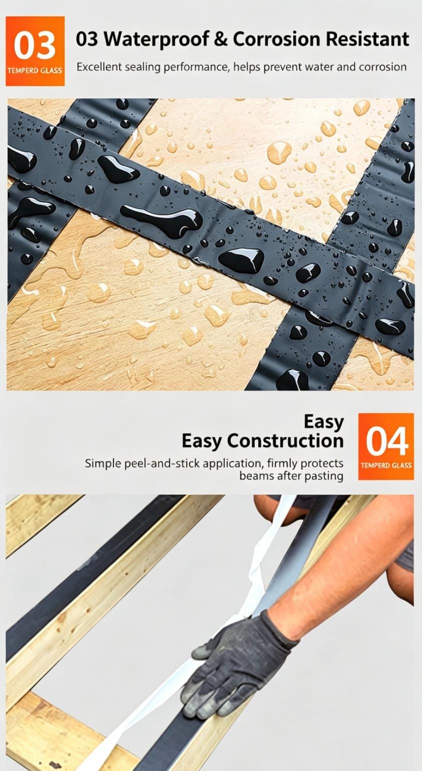 Self‑Adhesive Deck Joist Flashing Tape for Wood Beams Screw Hole Sealing